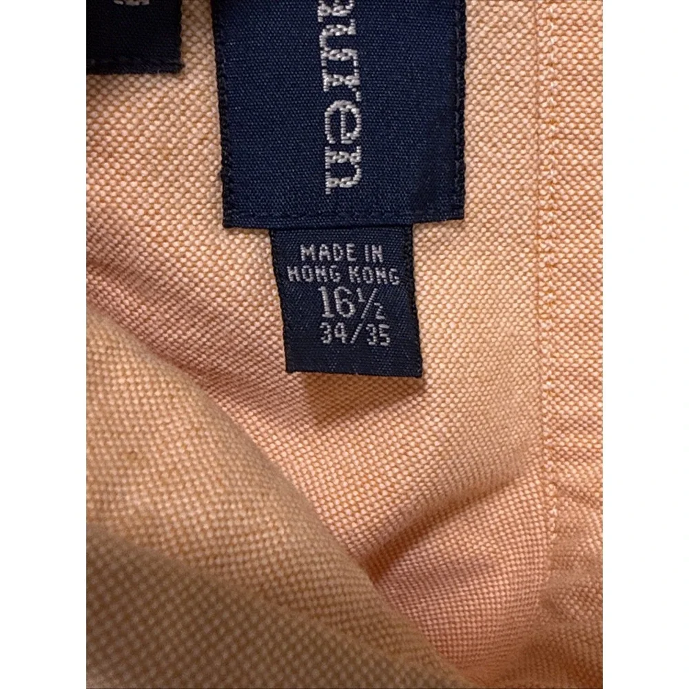 Vintage Polo Ralph Lauren Yarmouth Flesh Pony Shirt Mens 16.5 Orange Preppy‎